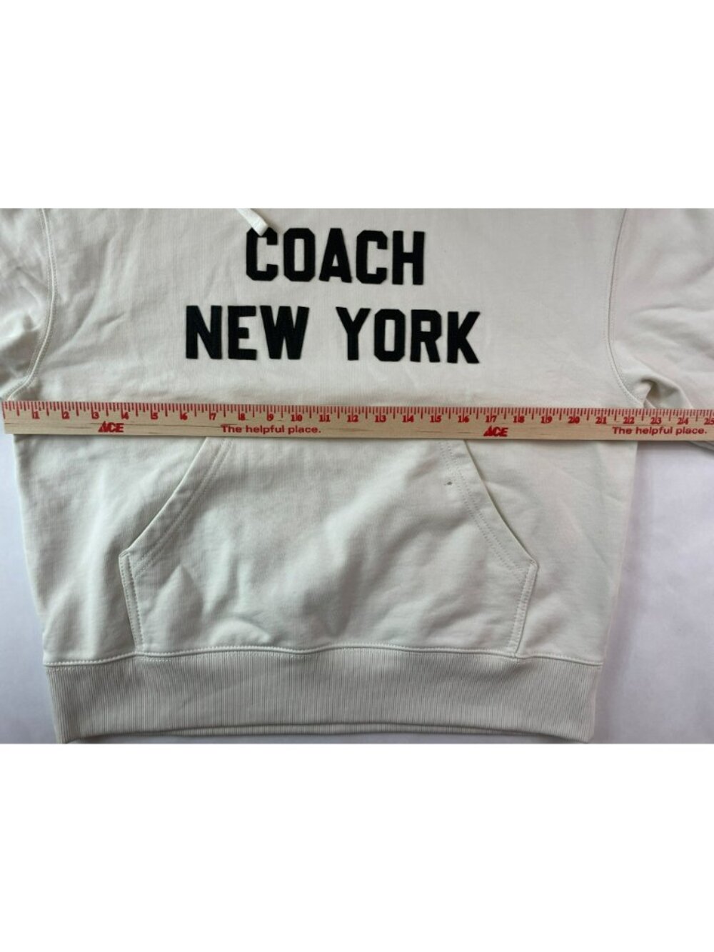 Coach Location Hoodie Cream Logo Embroidery Cotton Unisex Sz XS MSRP$295 DEFECT - Picture 13 of 15